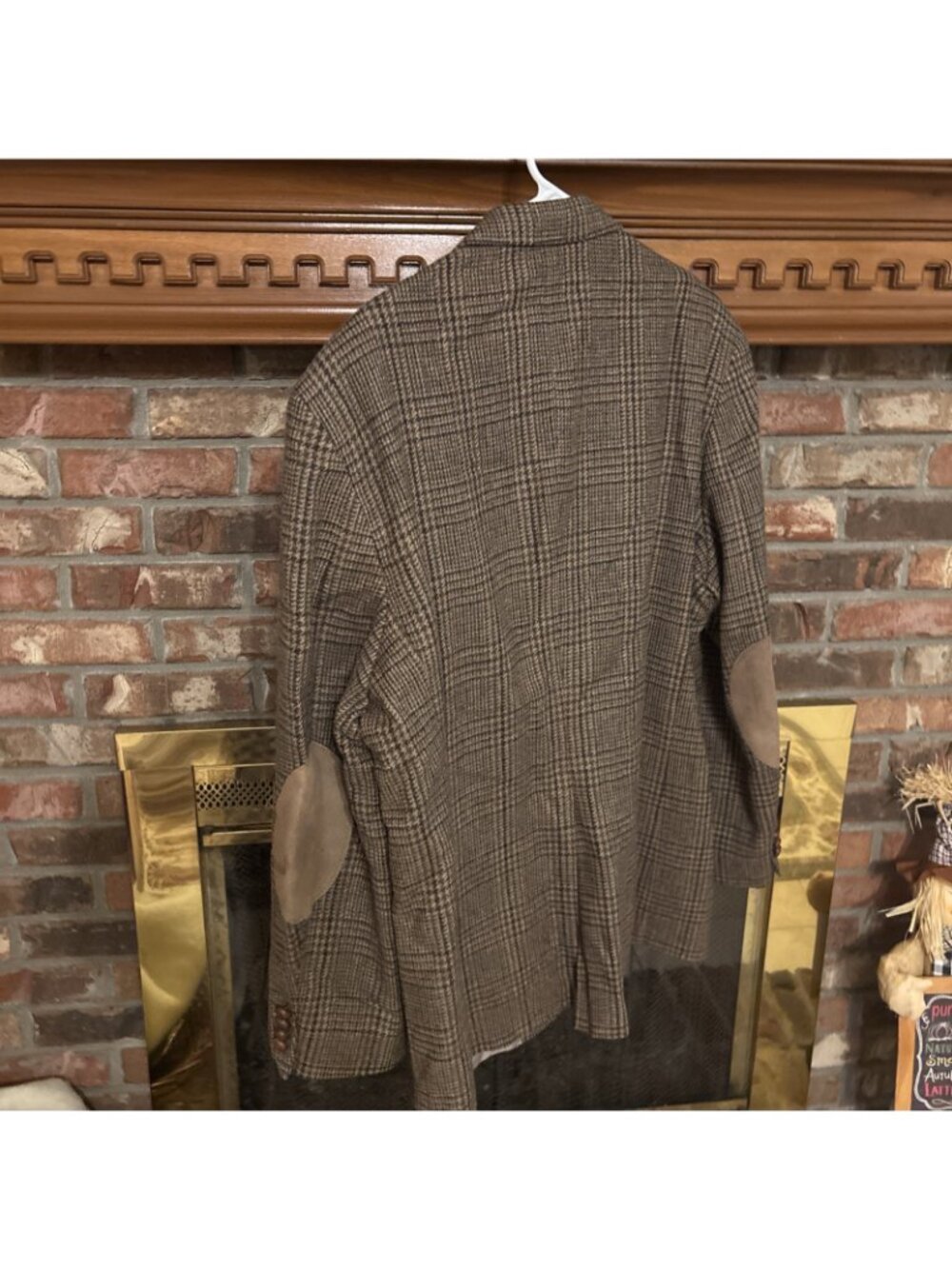 Vtg Lands End Brown Tweed Sports Coat Size 44 L Elbow Patches Wool - Picture 2 of 7